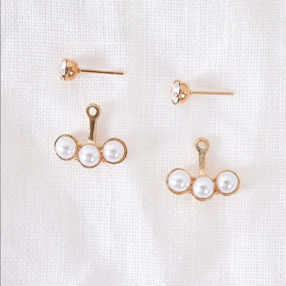 Triple Pearl Drop Stud Earrings